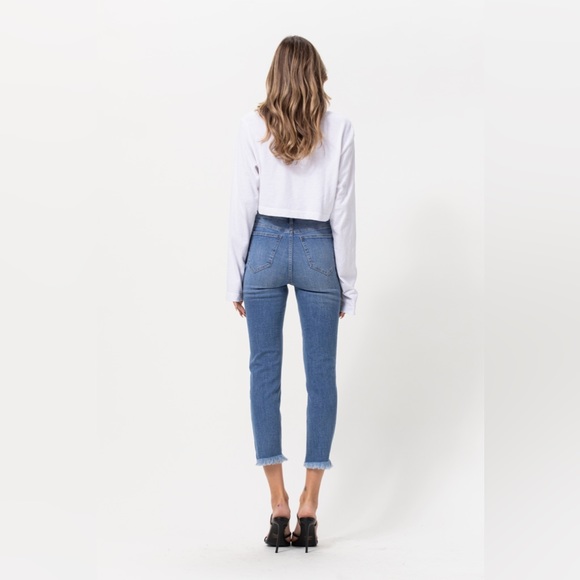 Jelly Jeans Winona High Rise Light Indigo Blue Denim Distressed Straight Jeans - Picture 5 of 9